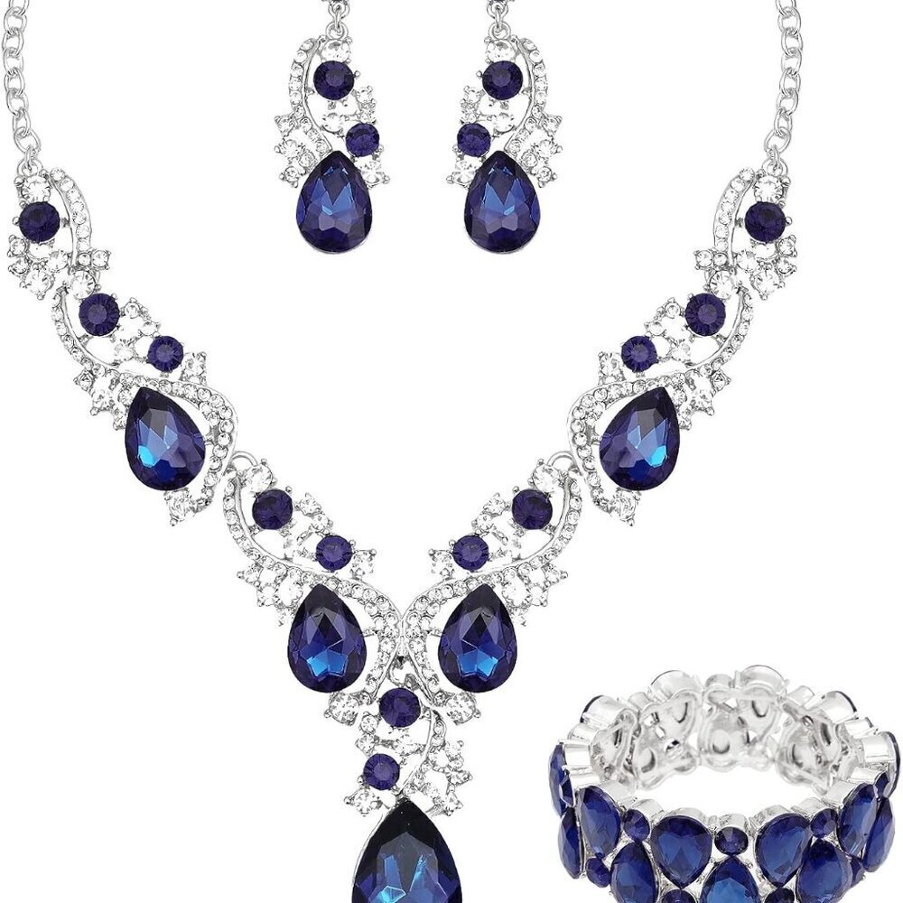 Women's Crystal Jewelry Set Bridal Necklace Earrings Bracelet Formal
